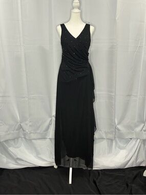 Studio 1940 Women's Black Beaded Sleeveless Evening Gown Formal Maxi Dress